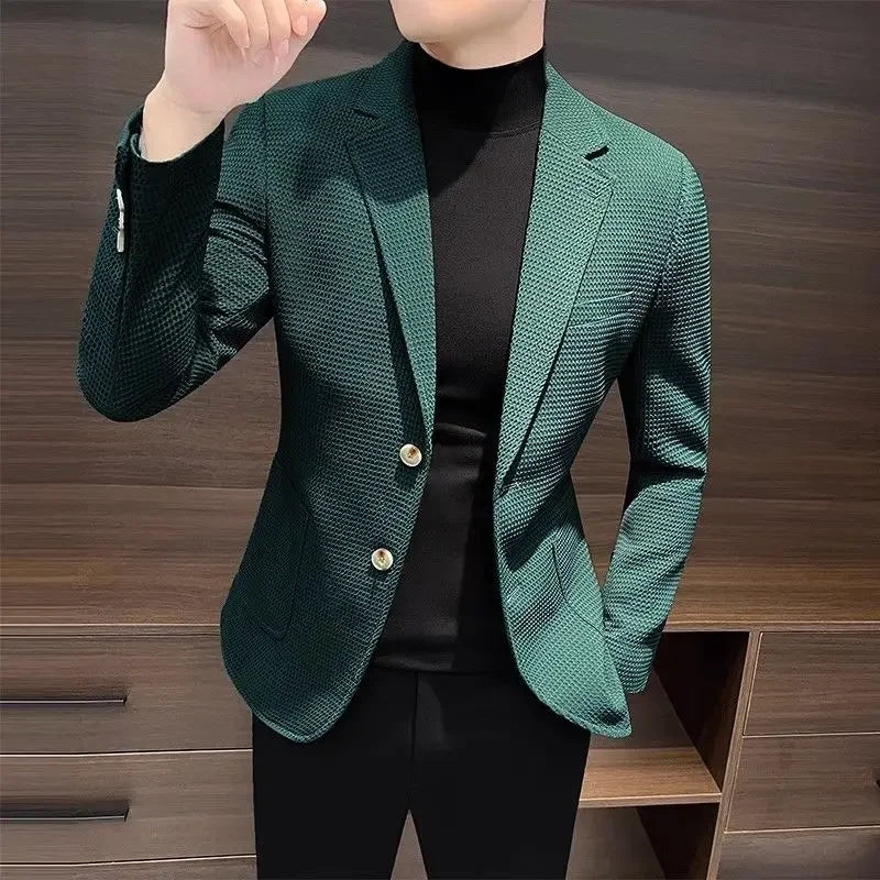 Men's plaid blazer by SHOWLU FASHION STORE, single-breasted smart casual suit jacket with a classic plaid pattern and tailored fit.
