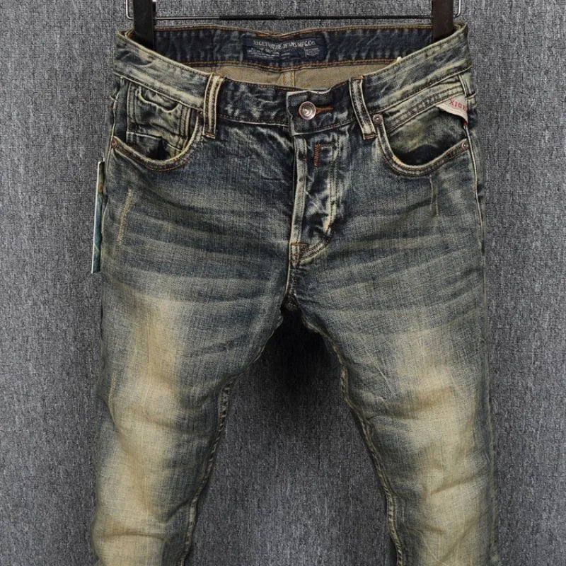 2023 Spring and Autumn New Classic Fashion Retro Elastic Jeans Men's Casual Comfort Large Size High-Quality Small Foot Pants