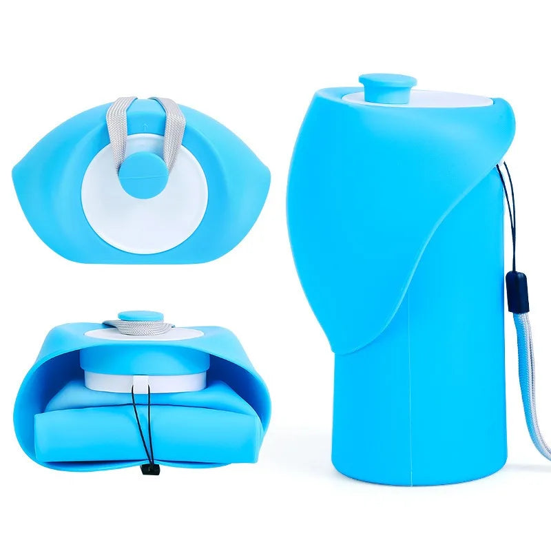 Showlu Collapsible Dog Water Bottle, portable leak-proof pet dispenser with a compact design for easy hydration on walks.