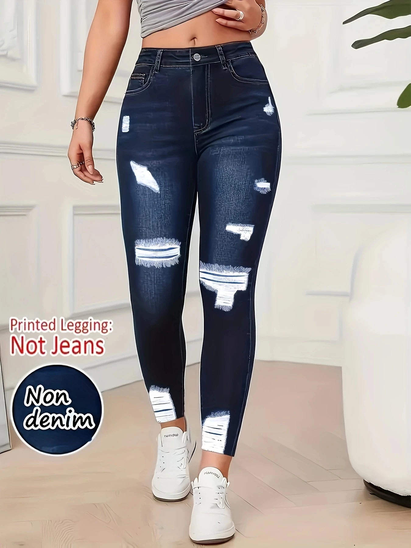 【Non-Denim】Women's Faux Denim Print Leggings, Sports Casual Skinny Pants, Thin Soft Skin-Friendly Yoga Pants, All-Season Long Pa