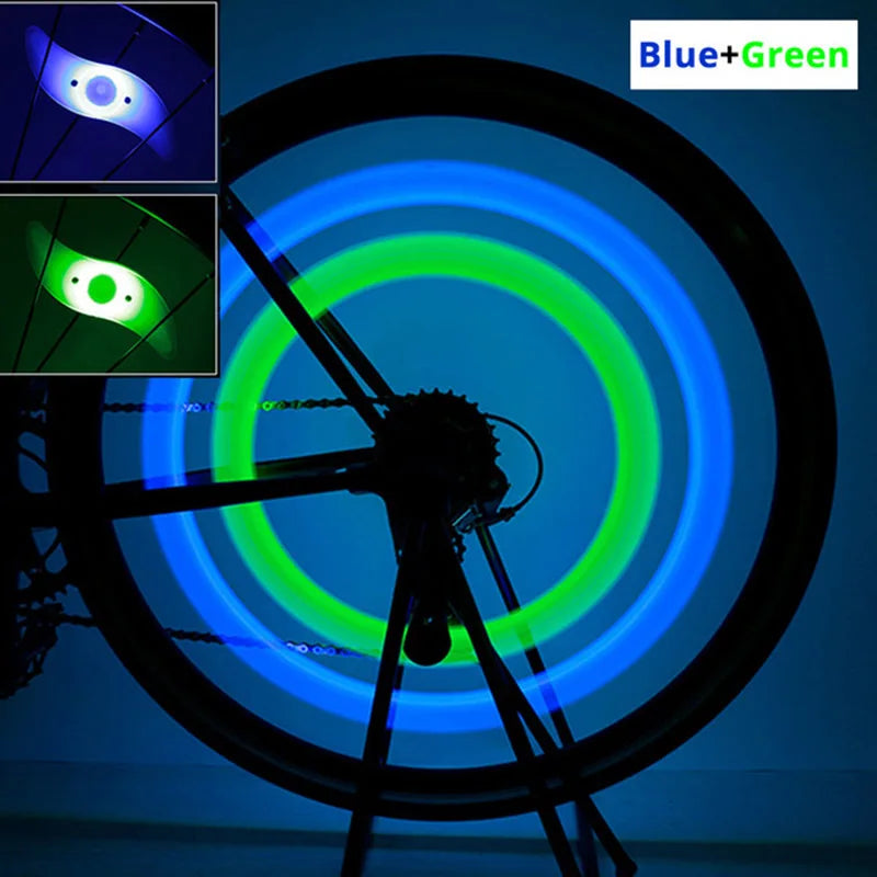 Showlu Smart General bicycle spoke LED wheel light flashing tire light attached to a bike wheel for visibility and safety.