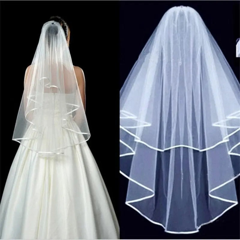 Showlu two-layer shoulder length tulle wedding veil with comb, white ivory bridal veil for marriage or wedding accessories.