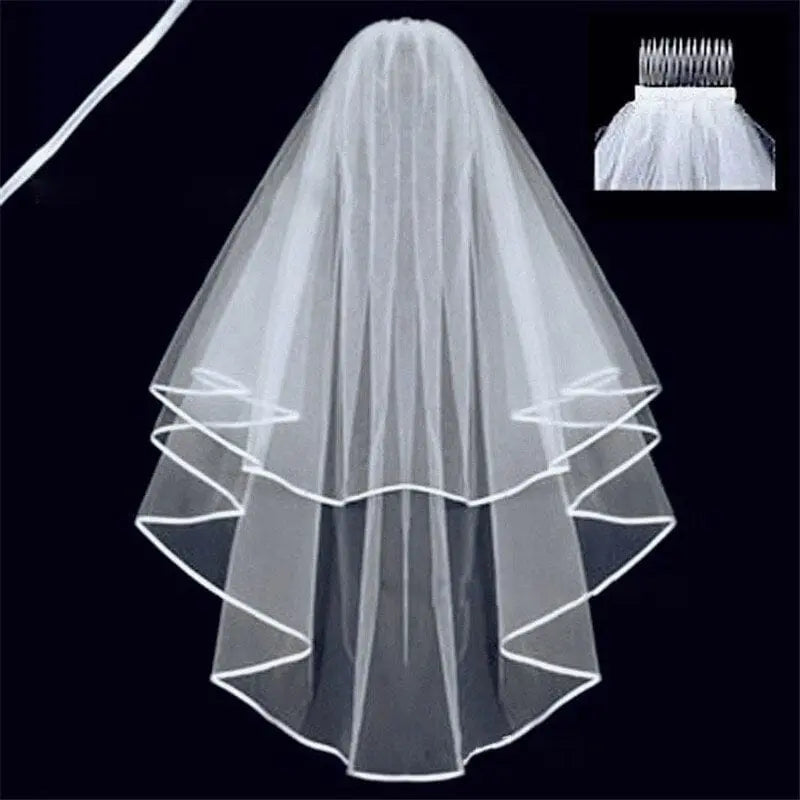 Showlu two-layer shoulder-length tulle wedding veil with comb, featuring white ivory bridal design for marriage and wedding accessories.