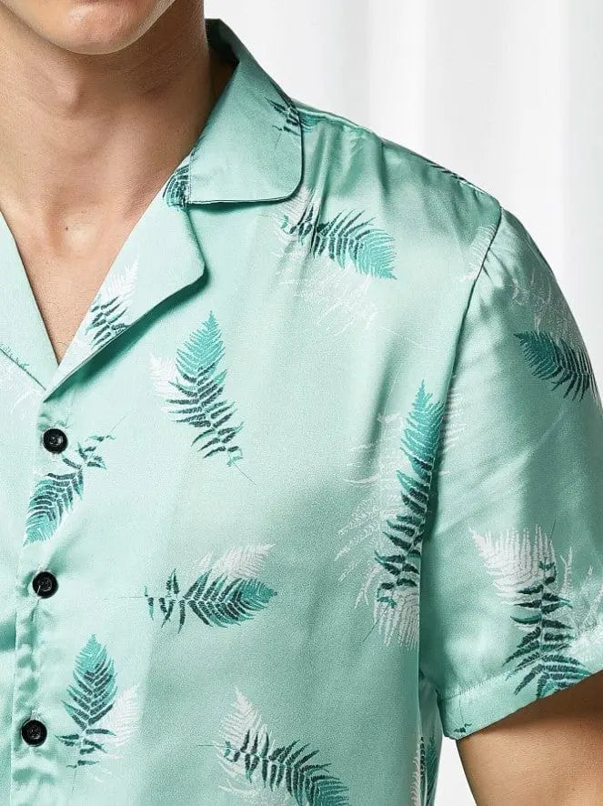 Showlu men's short sleeve pajamas set with shirt and pants, lightweight polyester sleepwear for summer comfort.