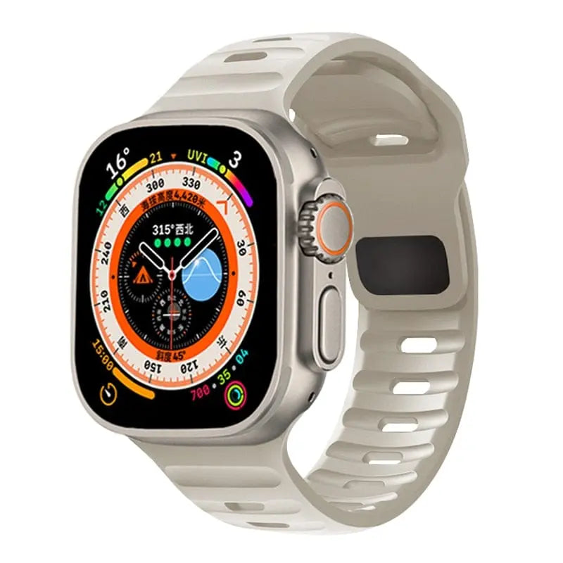 Showlu Fashion silicone sport band for Apple Watch Ultra 8, 7, SE, 45mm, 49mm, flexible and durable Apple Watch strap.