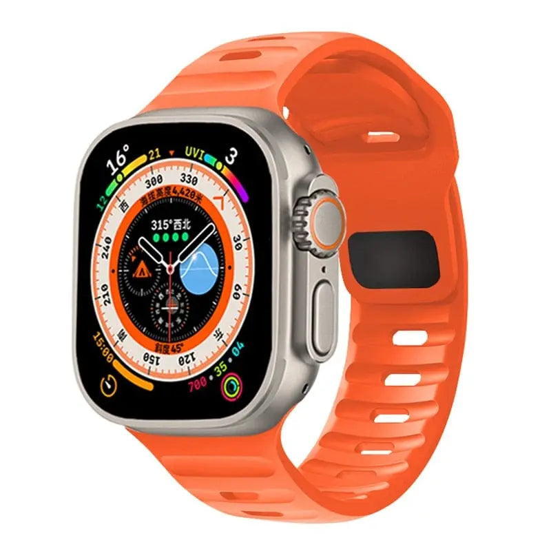 I LOVE LUO silicone sport band for Apple Watch Ultra, 45mm and 49mm, shown on a black Apple Watch with a sporty design.