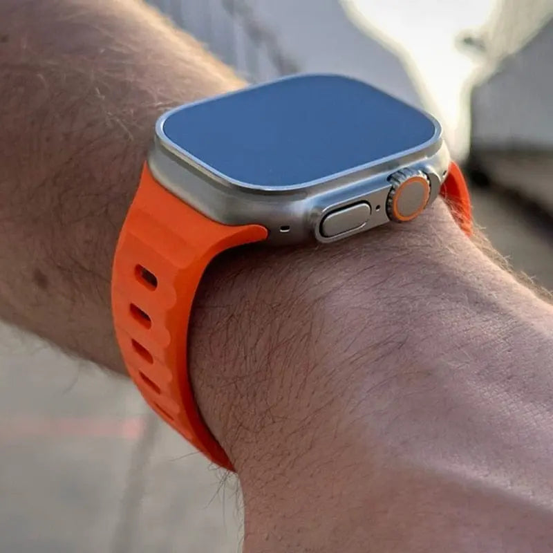 I LOVE LUO silicone sport band for Apple Watch Ultra 8, 7, SE in 45mm and 49mm, showing a flexible, colorful watch strap.