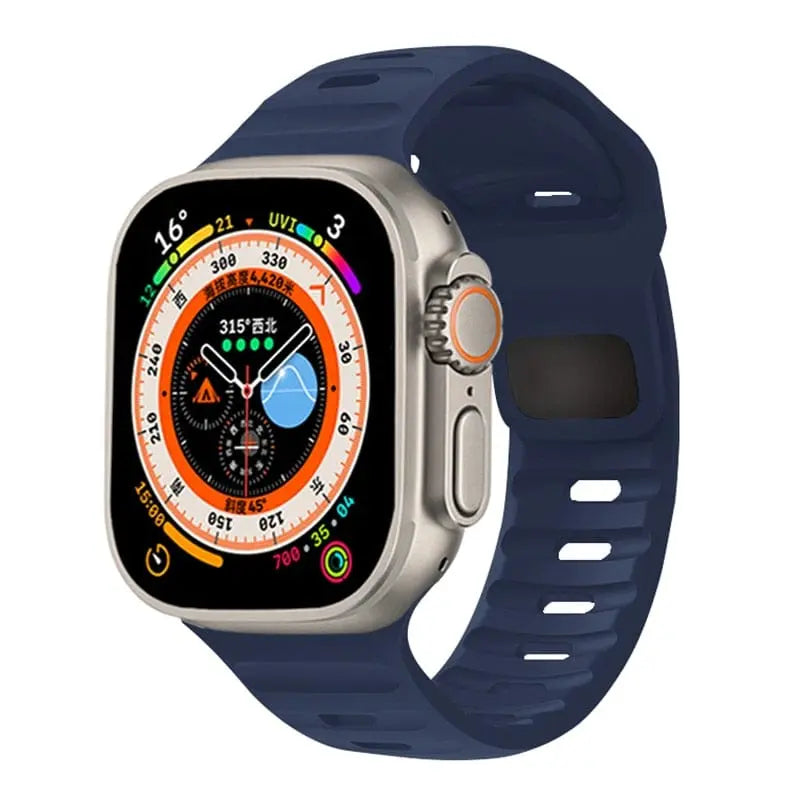 I LOVE LUO silicone sport band for Apple Watch Ultra 8 7 SE, 45mm, 49mm, black and flexible for active wear.