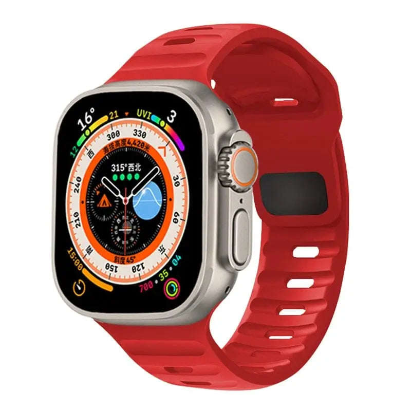 I LOVE LUO silicone sport band for Apple Watch Ultra 49mm and 45mm, shown on a watch with a sleek, flexible design.