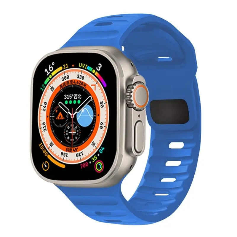 Showlu Fashion silicone sport band for Apple Watch Ultra 8 7 SE, 45mm and 49mm, flexible, comfortable replacement strap.