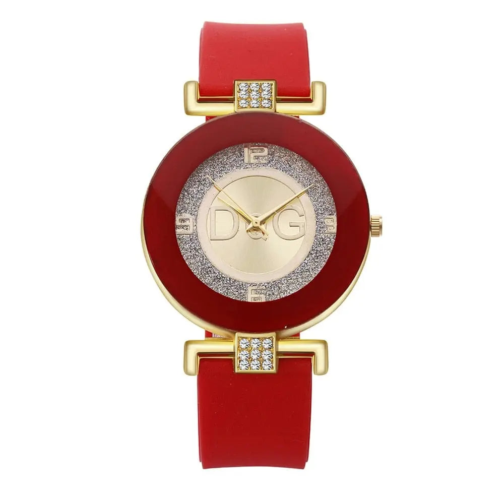 Black and white minimalist women's quartz watch with a large dial and silicone strap, stylish and modern accessory.
