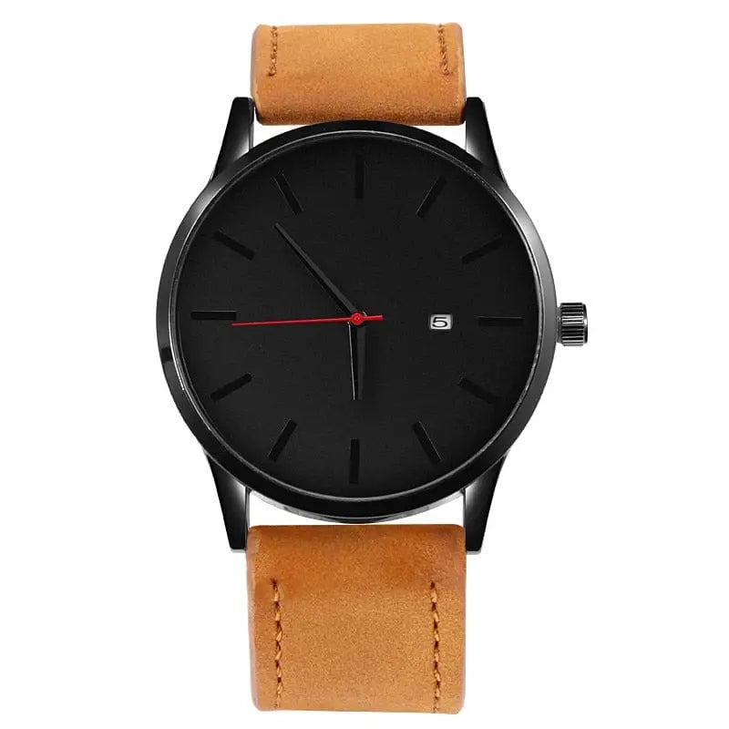 Showlu men's military sport quartz watch with leather strap and full calendar display, featuring a rugged, stylish design.
