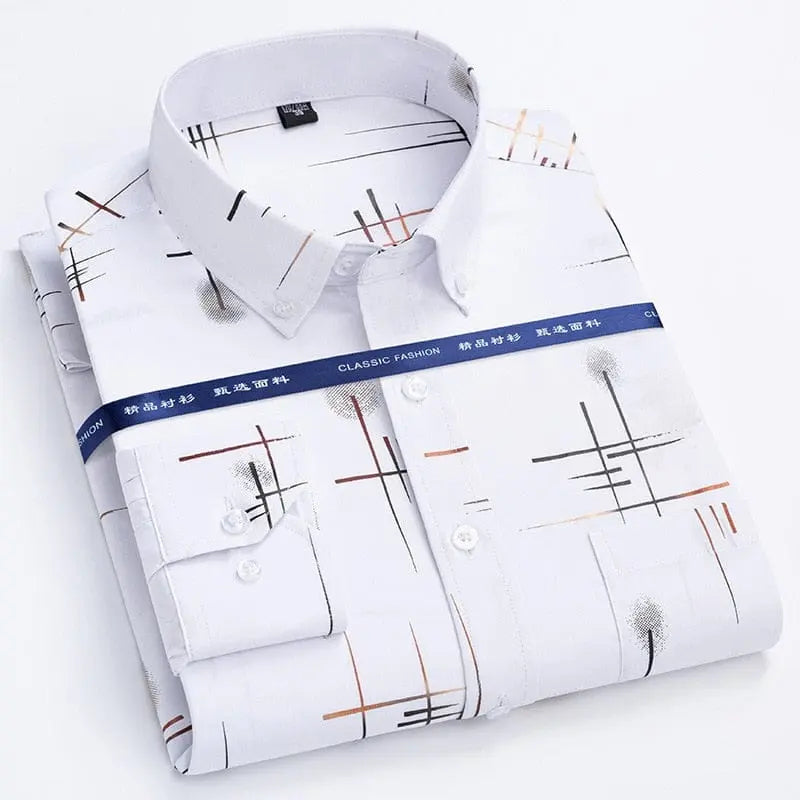 Slim fit men's plaid long sleeve shirt by Showlu Fashion Store, non-iron casual shirt for spring and autumn.