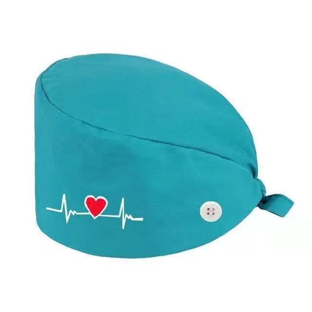 Solid-colored satin surgical scrub cap with embroidered design, suitable for nurses, doctors, and medical professionals.
