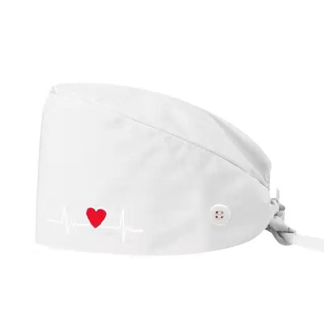 Solid-color satin surgical scrub cap with embroidered design, ideal for nurses, doctors, and medical professionals with long or short hair.