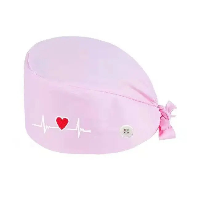Solid-colored satin surgical scrub cap with embroidered design, ideal for nurses, doctors, and healthcare professionals with long or short hair.