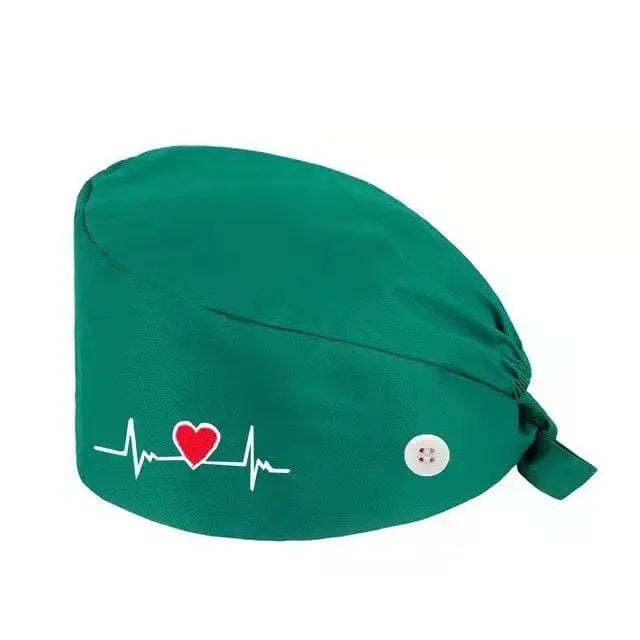 Solid-colored satin surgical scrub cap with embroidered design, suitable for nurses, doctors, and medical professionals.