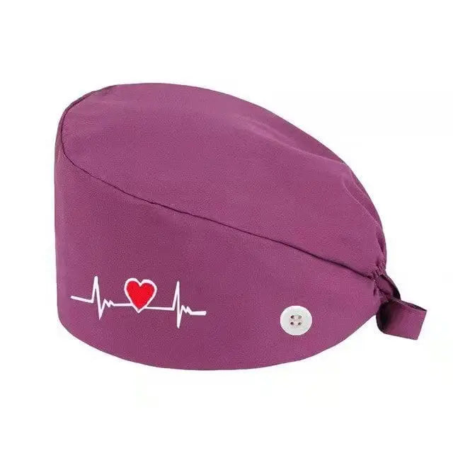 Solid-color satin surgical scrub cap with embroidered design, ideal for nurses, doctors, and medical professionals with long or short hair.