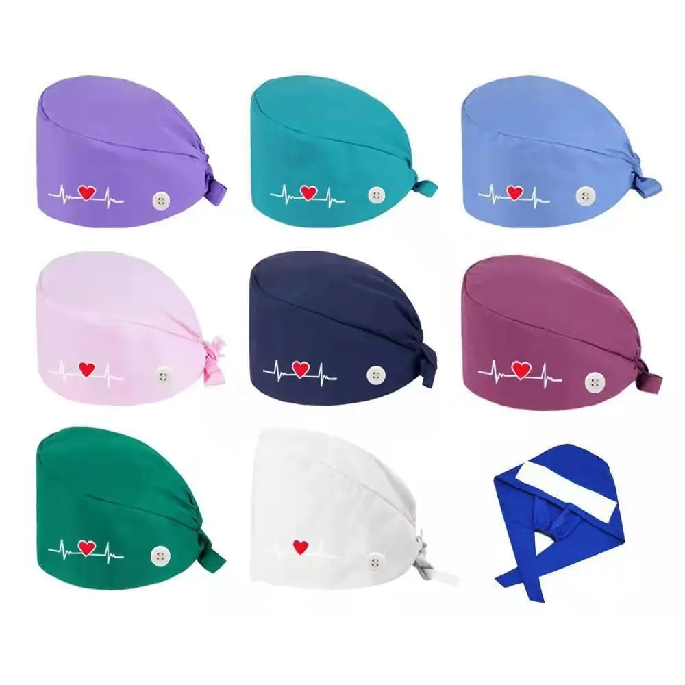 Showlu satin surgical scrub cap with embroidery, solid color for nurses and doctors, suitable for long or short hair.