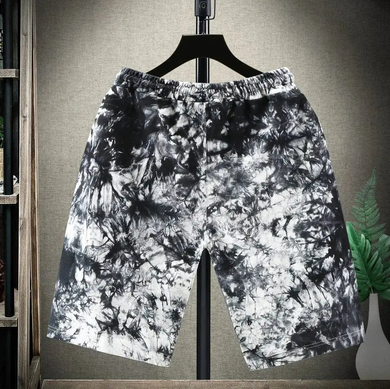 Showlu men's plus size tie-dye cotton shorts in 10XL with a loose fit, ideal for overweight men, featuring colorful tie-dye pattern.
