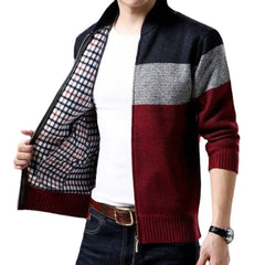 Showlu Fashion Store 0 Spring Winter New Men's Cardigan Single-Breasted Fashion Knit  Plus Size Sweater Stitching Colorblock Stand Collar Coats Jackets