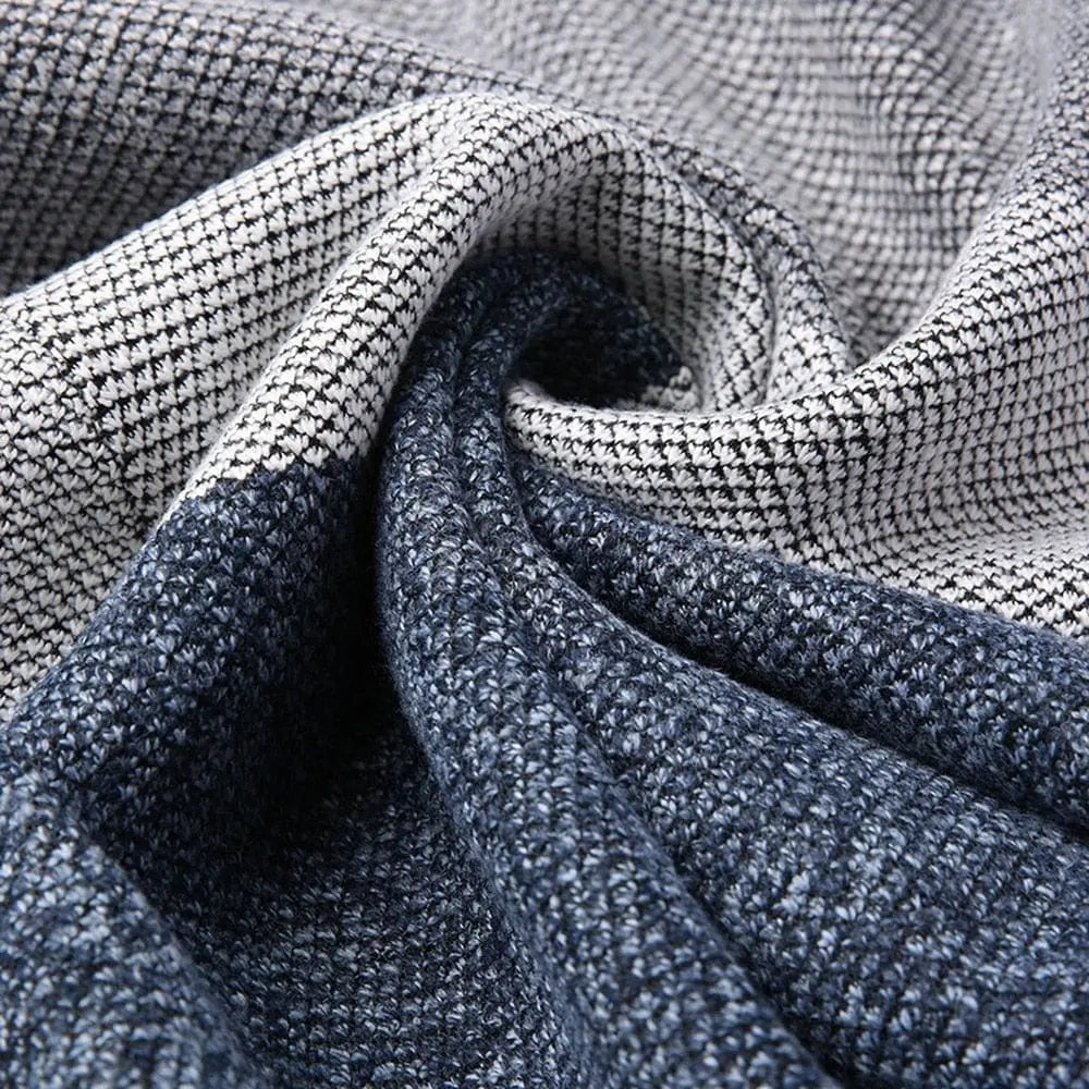 Men's wool blend colorblock cardigan with stand collar, single-breasted knit jacket, ideal for spring and winter wear by Showlu Fashion