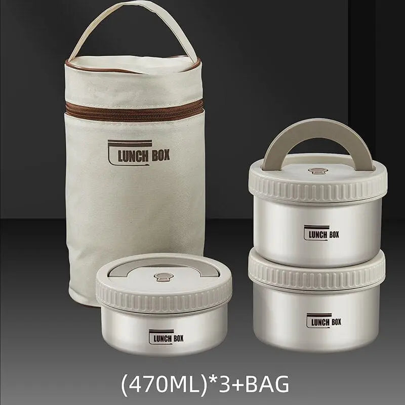 Stackable stainless steel bento lunch box by Showlu, insulated and leak-proof, ideal for portable, eco-friendly meal storage.