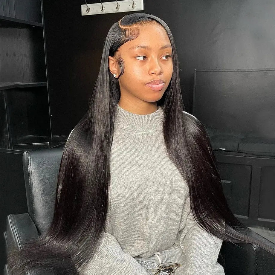 Anel Demosthene Brazilian human hair lace front wig, 30-32 inch straight HD lace wig with pre-plucked hairline for black women