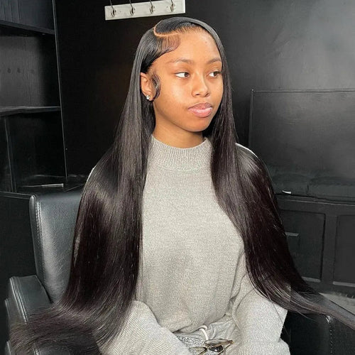 Anel Demosthene Brazilian human hair lace front wig, 30-32 inch straight HD lace wig with pre-plucked hairline for black women