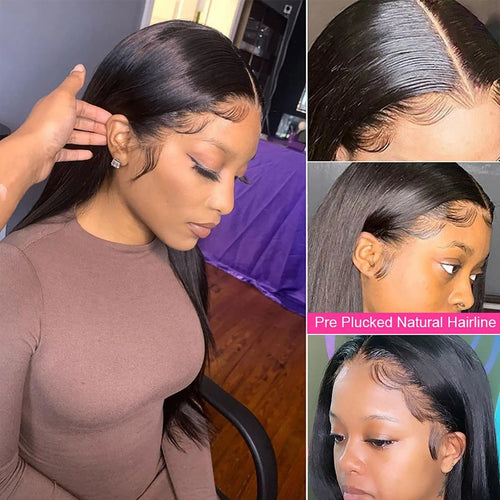 Anel Demosthene Brazilian human hair straight HD lace front wig, 30-32 inch, pre-plucked 13x6 lace frontal for black women.