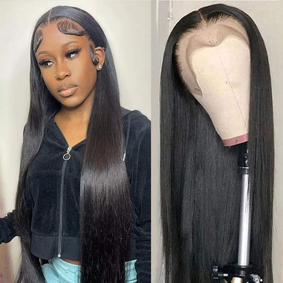 Anel Demosthene Brazilian human hair lace front wig, straight style, 30-32 inches, pre-plucked, 13x6 HD lace for black women.