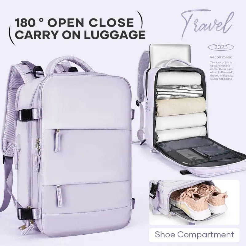 Showlu TSA-approved travel backpack for women with 15-inch laptop compartment, stylish design, and multiple storage pockets.
