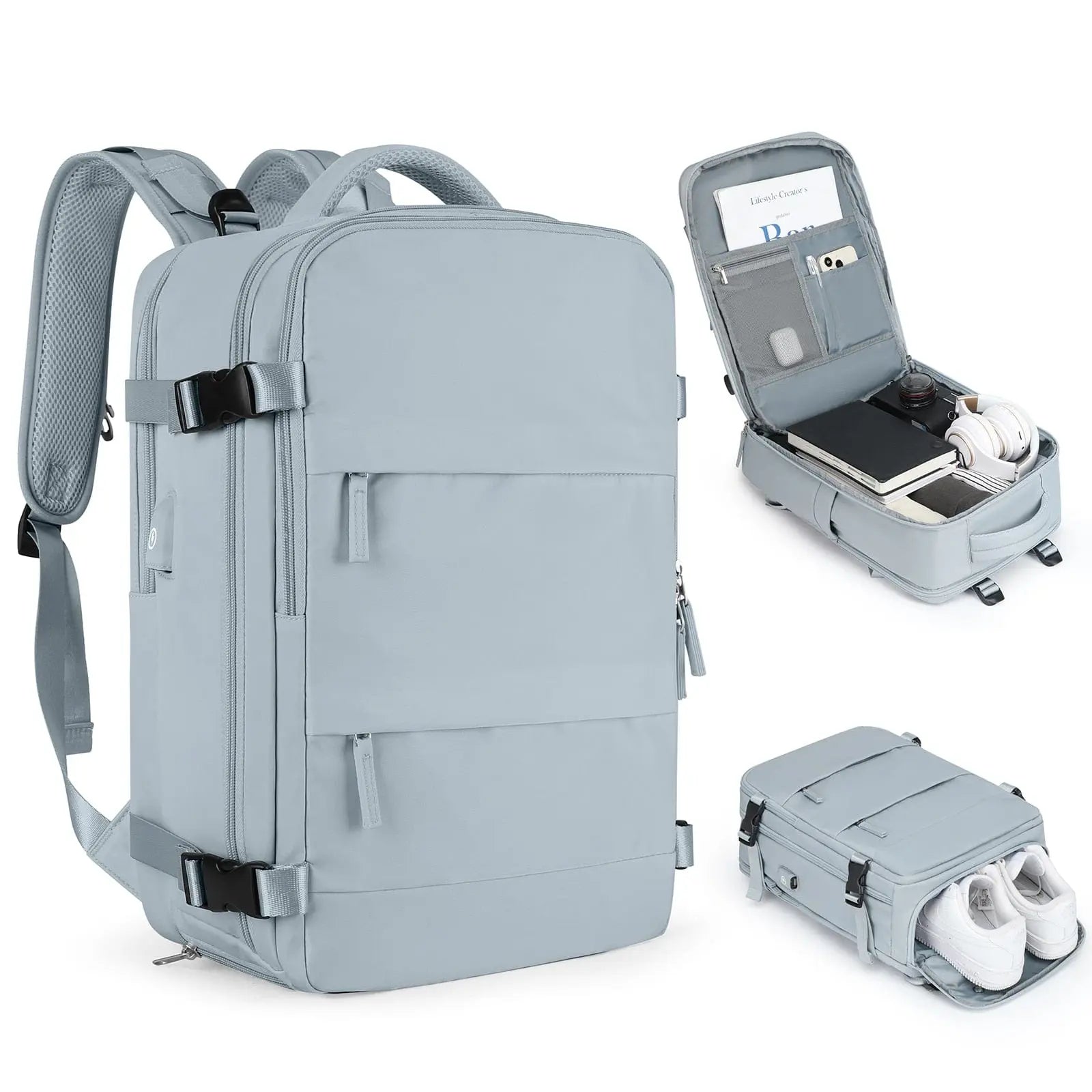 Showlu TSA-approved travel backpack for women with 15-inch laptop compartment, stylish design, and multiple storage pockets.