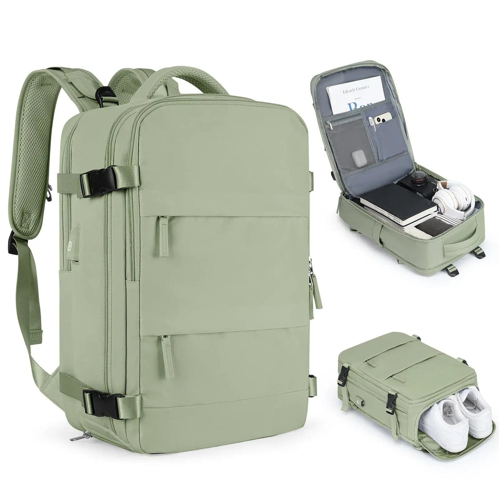 Showlu TSA-approved travel backpack for women with 15-inch laptop compartment, stylish design, and multiple functional pockets.