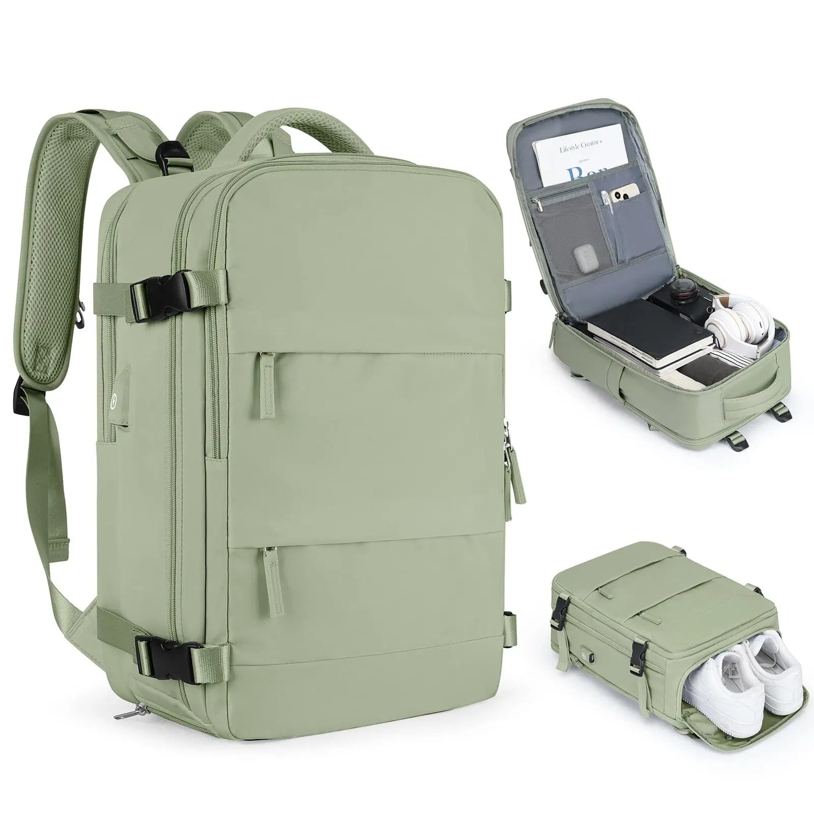 Showlu TSA-approved travel backpack for women with 15-inch laptop compartment, stylish design, and multiple functional pockets.
