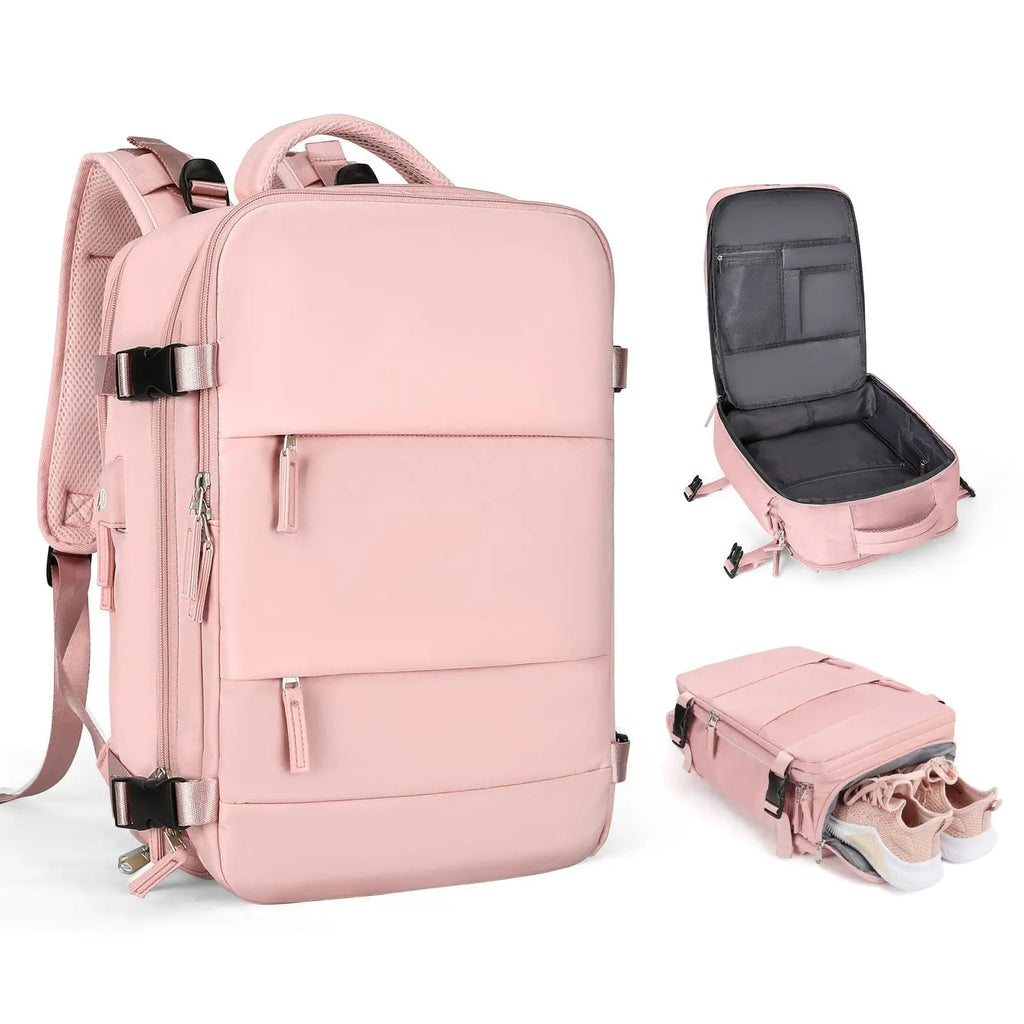 Showlu TSA-approved travel backpack for women with 15-inch laptop compartment, stylish design, and multiple storage pockets.
