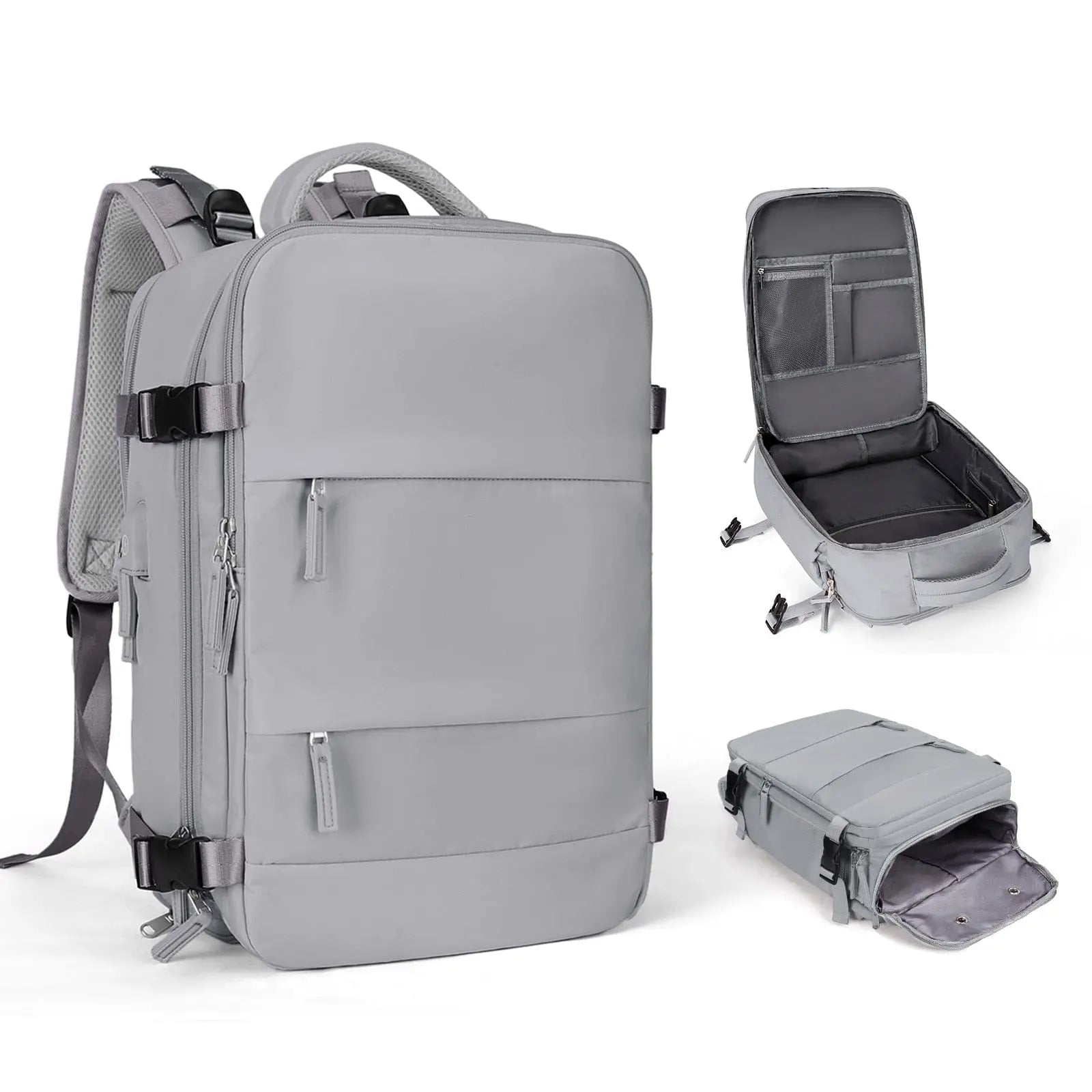 Stylish Showlu TSA-approved travel backpack for women with 15-inch laptop compartment, black fabric, and multiple organizational pockets.