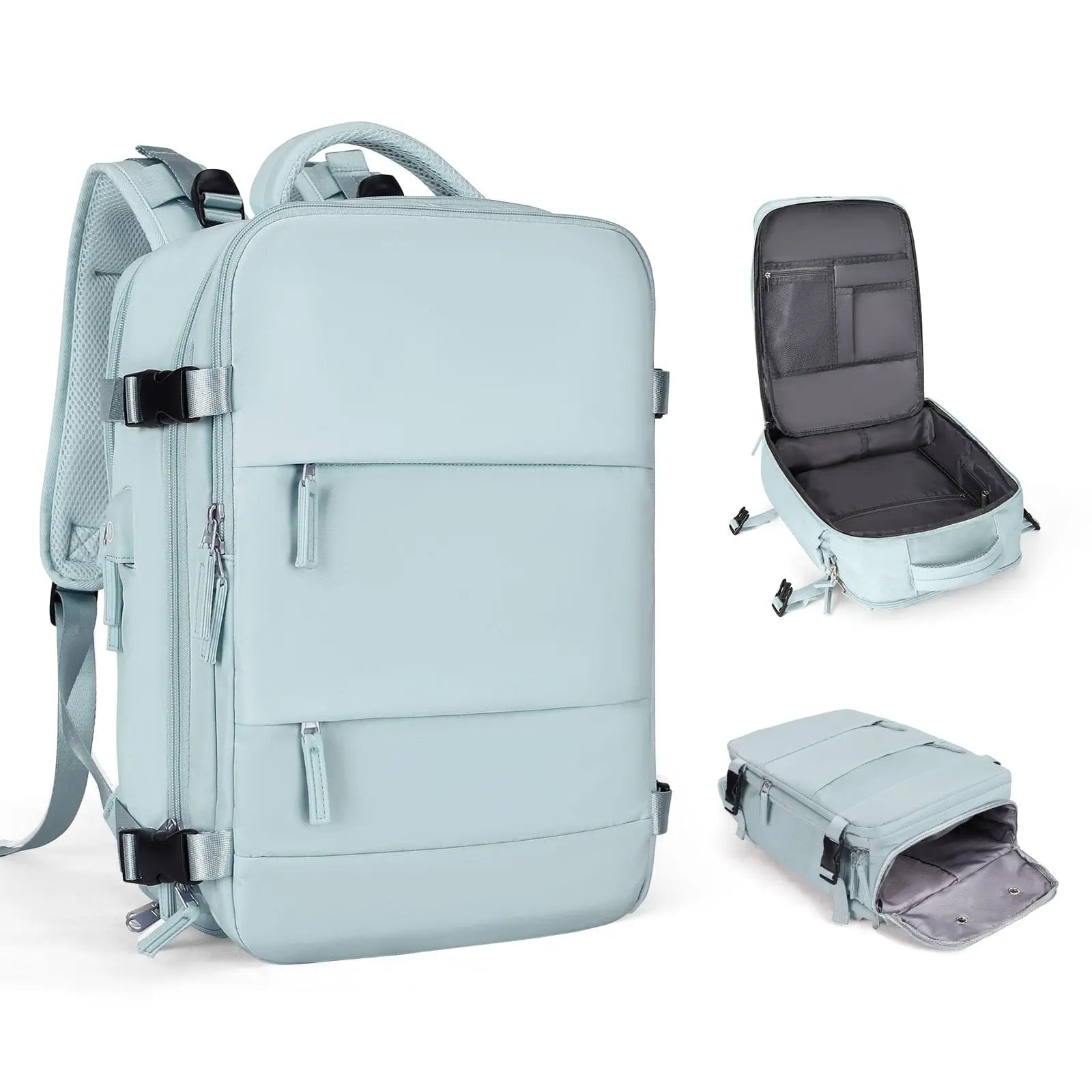 Stylish Showlu TSA-approved travel backpack for women with 15-inch laptop compartment and multiple storage pockets.