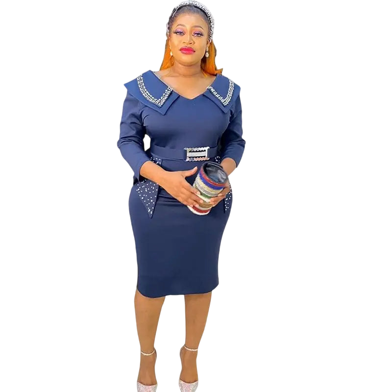 African bodycon dress by Showlu Store with luxury beading, V-neck, high waist, and slit, perfect for summer occasions.