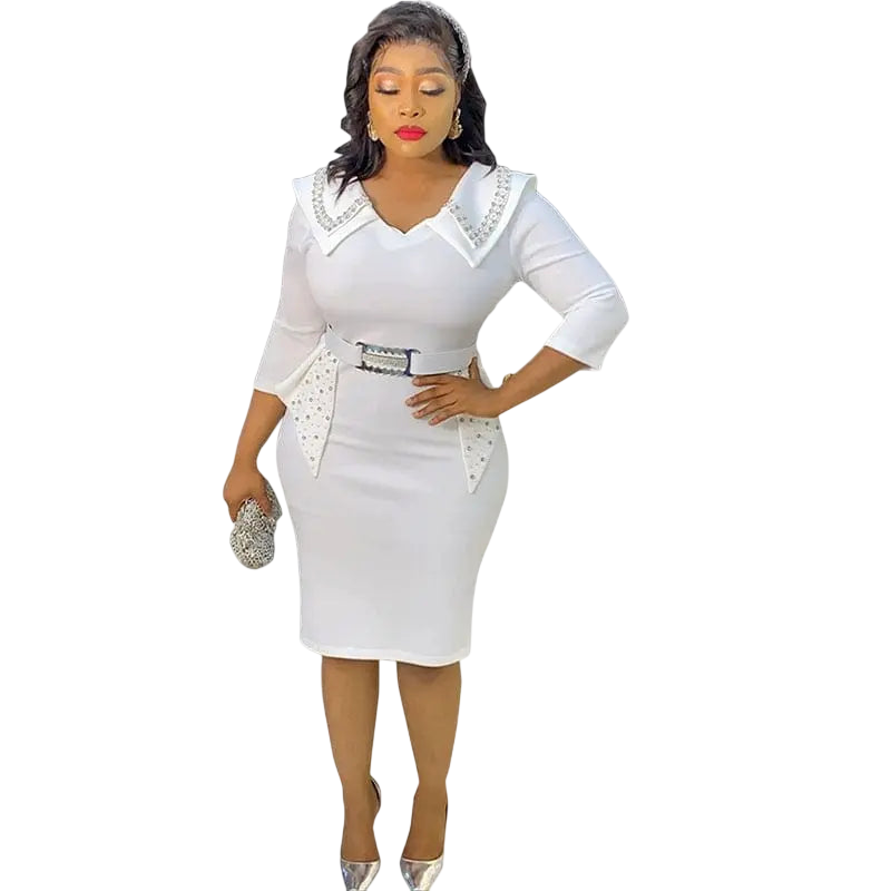 African bodycon dress by Showlu Store with luxury beading, V-neck, high waist, and slit, perfect for summer occasions.