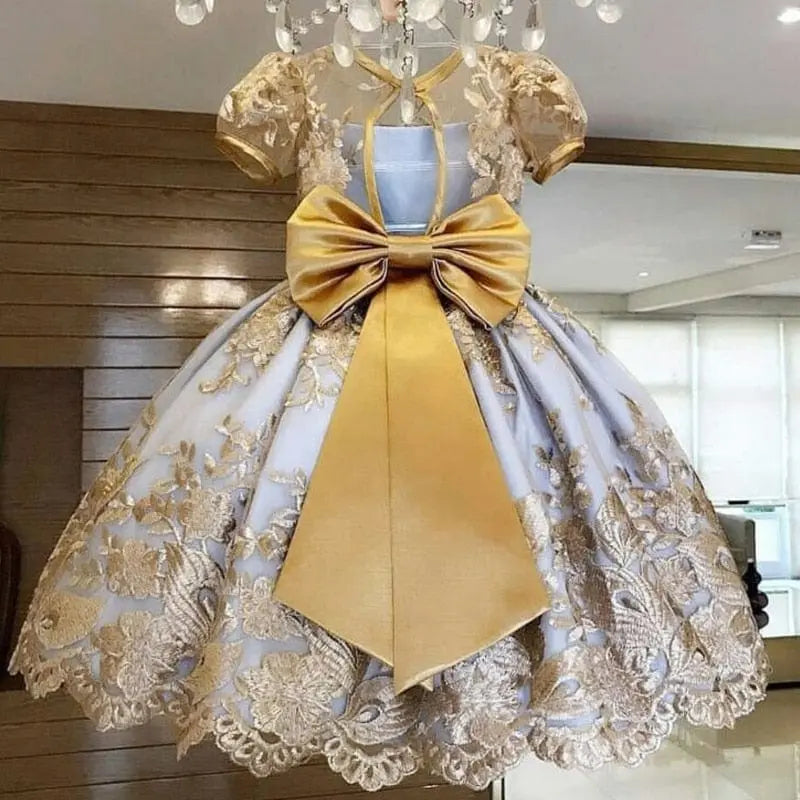 Girls polka dot princess dress by Showlu Fashion Store featuring summer lace, tutu skirt, floral details, perfect for weddings and parties.