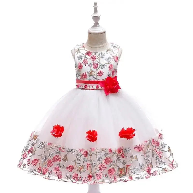 Girls' floral embroidery princess party dress by Showlu Fashion Store, suitable for ages 3-8, perfect for summer birthdays and formal events.