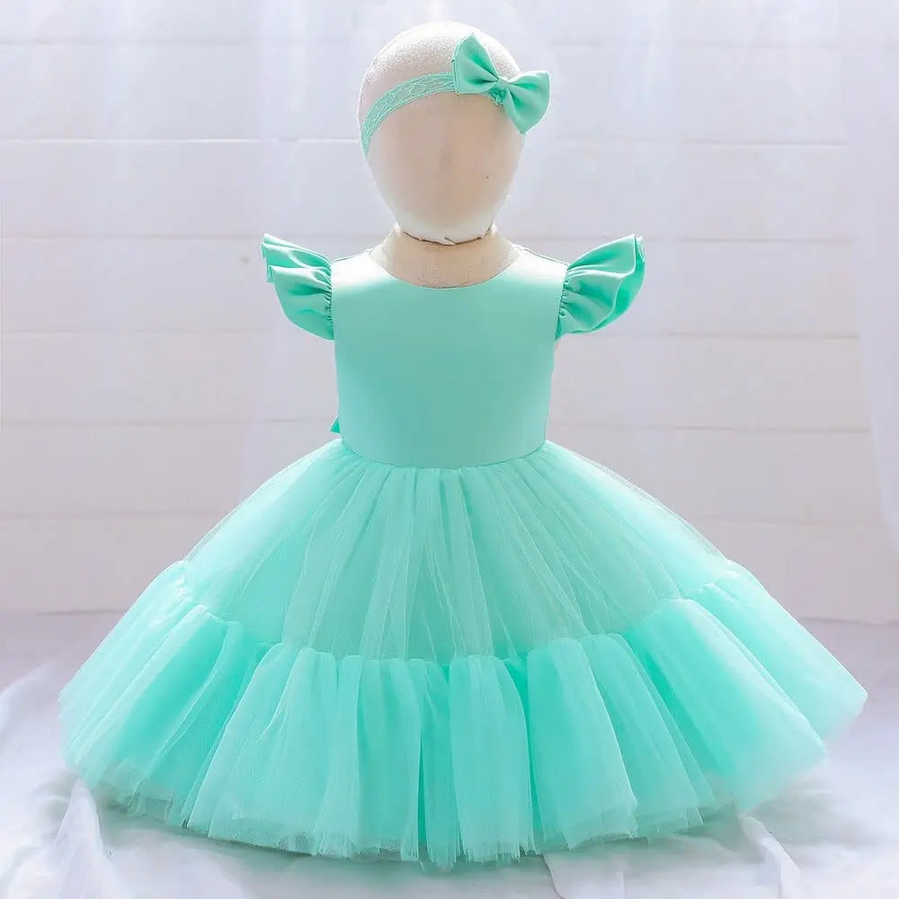 Showlu Fashion Baby Girl princess party dress in white cotton ball gown for birthdays and special occasions.
