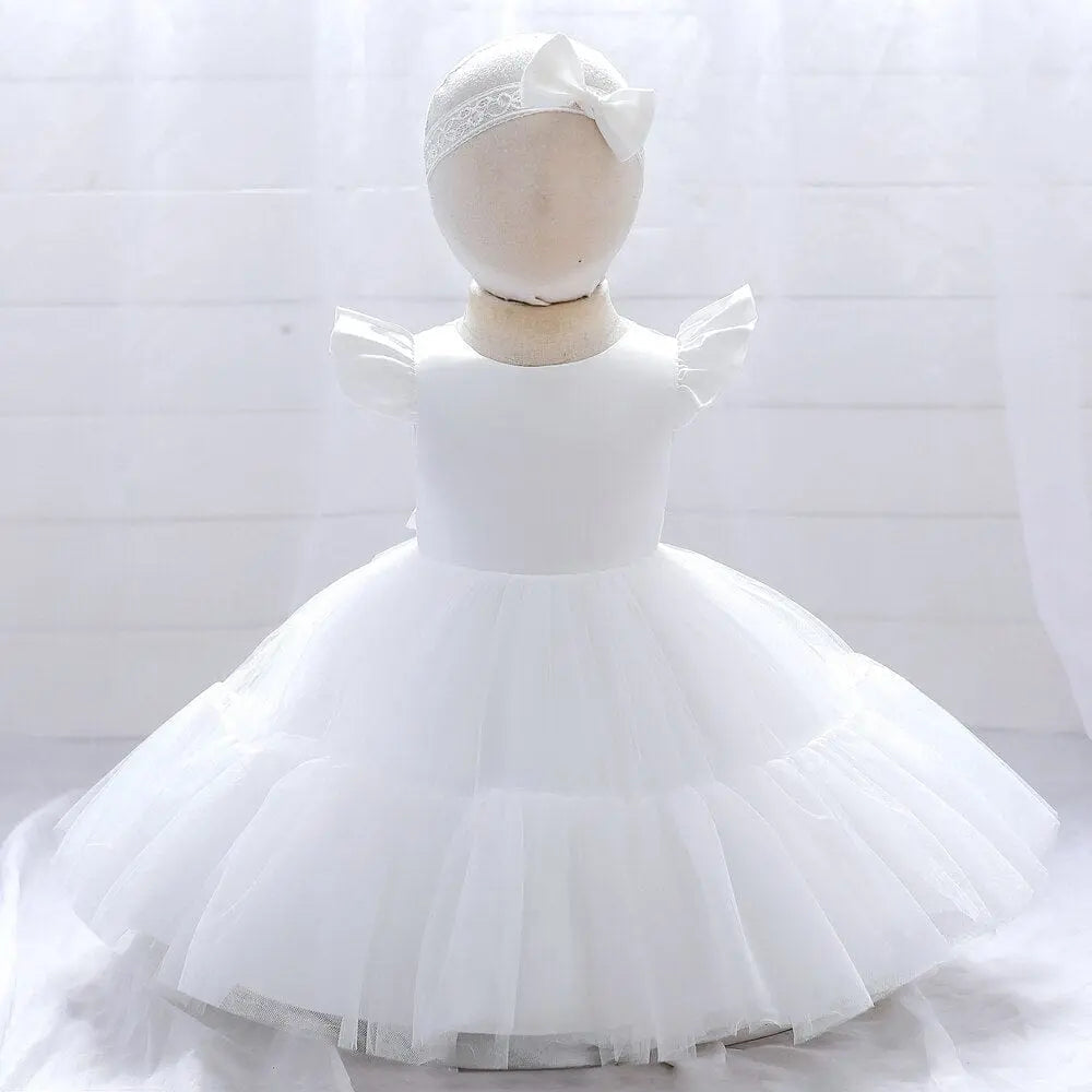 Cute Miqiaikids baby girl princess party dress by Showlu Fashion Store, cotton ball gown perfect for birthdays and special occasions.