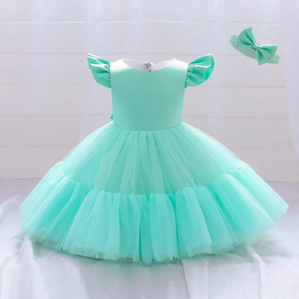 Cute baby girl princess party dress by Showlu Fashion Store, cotton ball gown perfect for birthdays and special occasions.
