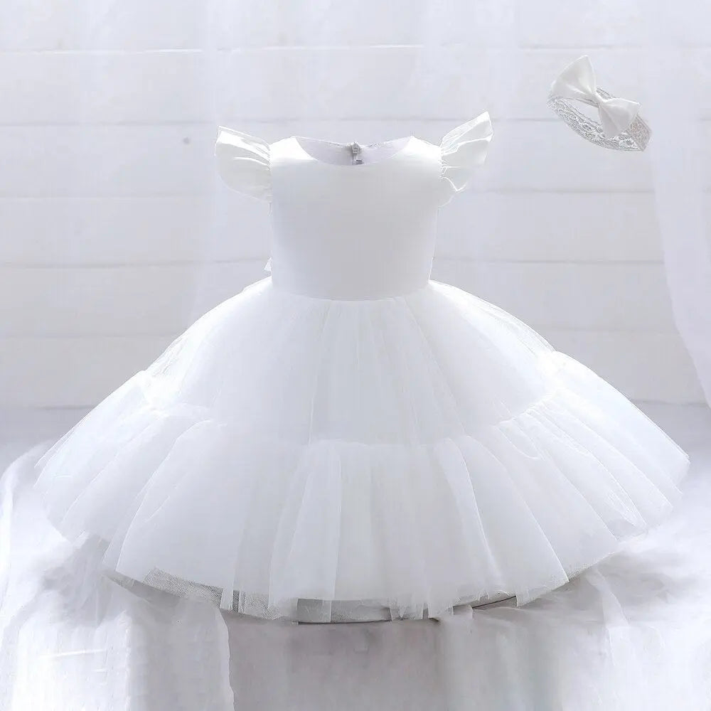 Cute Miqiaikids baby girl princess party dress by Showlu Fashion Store, cotton ball gown perfect for birthdays and special occasions.