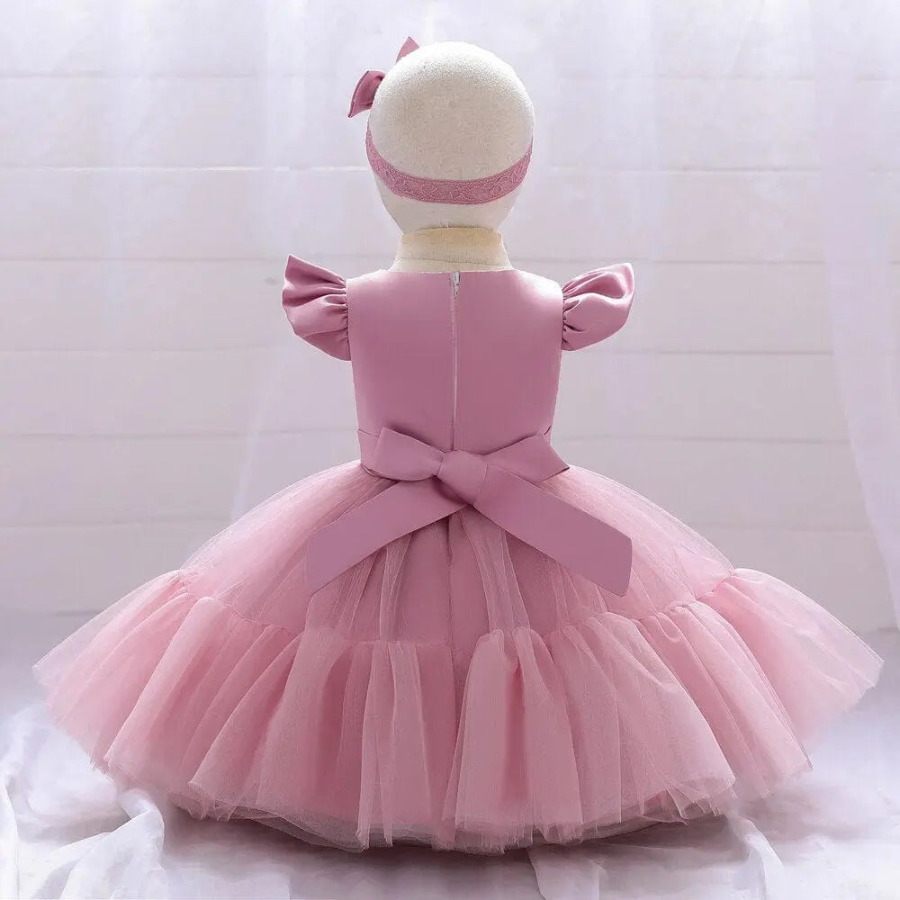 Showlu Fashion Store Miqiaikids baby girl princess party dress, cotton ball gown perfect for birthdays, baptisms, and special occasions.