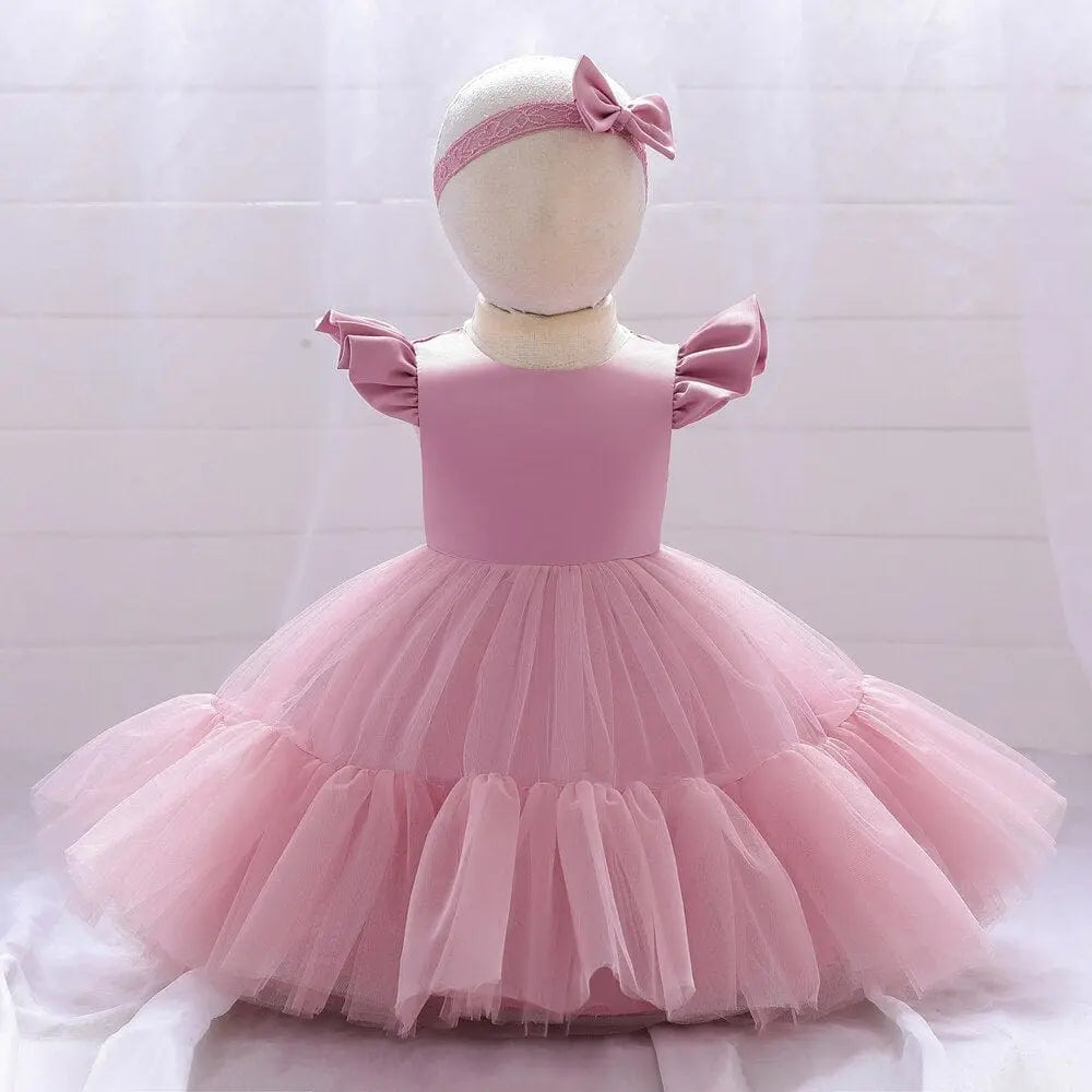 Baby girl princess party dress by Showlu Fashion Store, cotton ball gown for birthdays, baptisms, and special occasions.