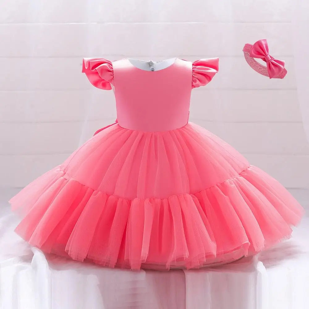 Baby girl princess party dress by Showlu Fashion Store, cotton ball gown for birthdays, weddings, and special occasions for toddlers.