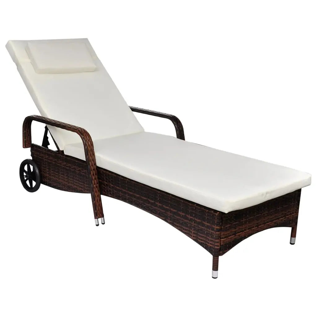 Emerald Ares black poly rattan sun lounger with wheels and cushion, ideal for outdoor garden relaxation.